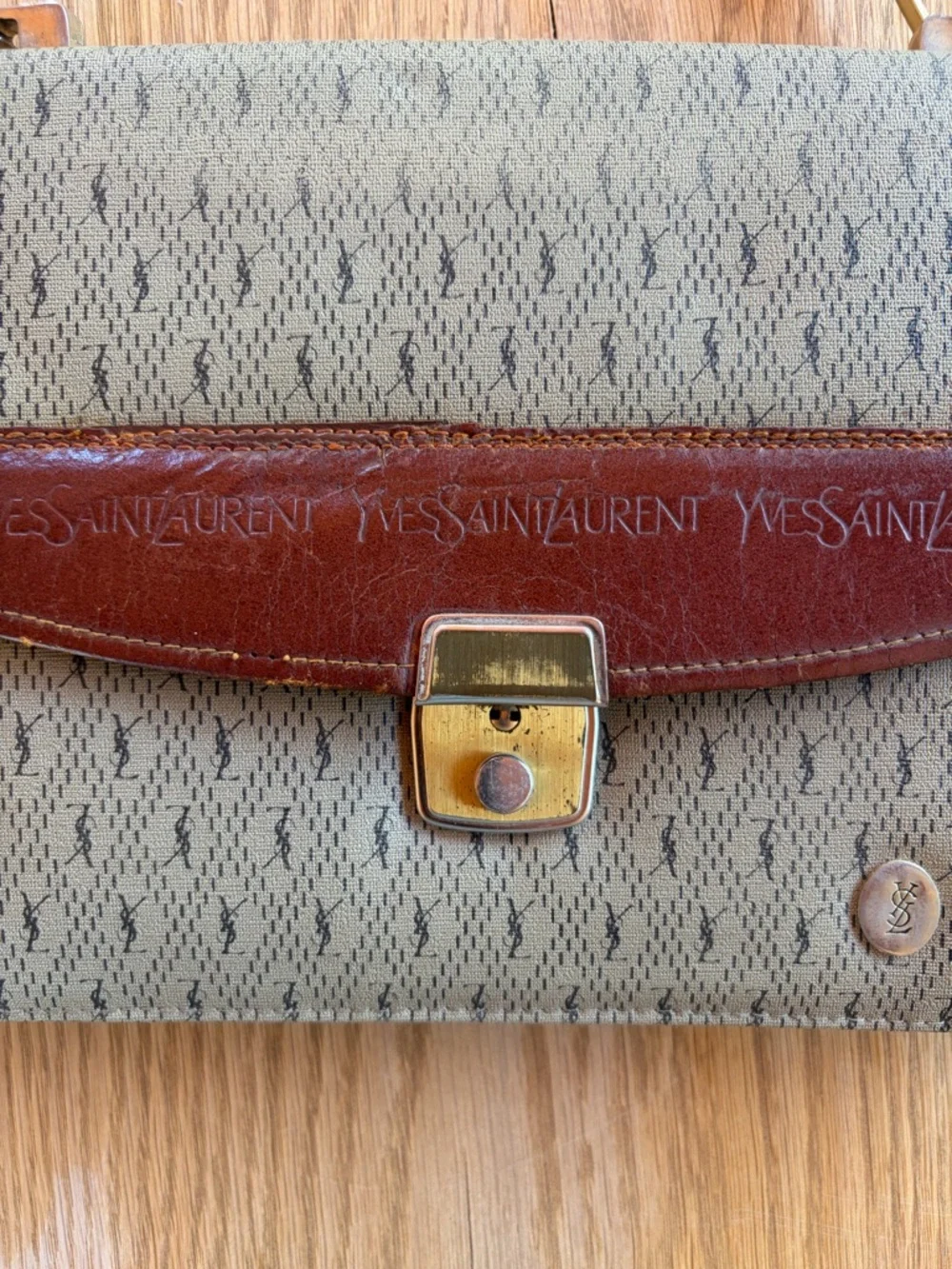 Vintage Yves Saint Laurent YSL Monogram Canvas Leather Briefcase Shoulder Bag - Picture 2 of 5